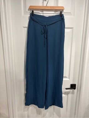 Women’s High Rise Wide Leg Pants Blue with Tie Waist Elastic